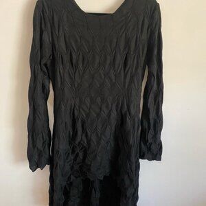 Disturbia Black Textured Long Sleeve Asymmetrical Hi-Lo Dress Goth Witch